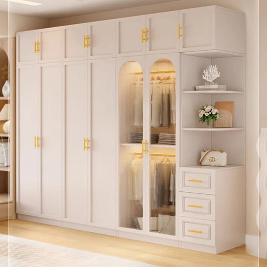 Modern simple style solid wood multi-partition corner wardrobe cloakroom